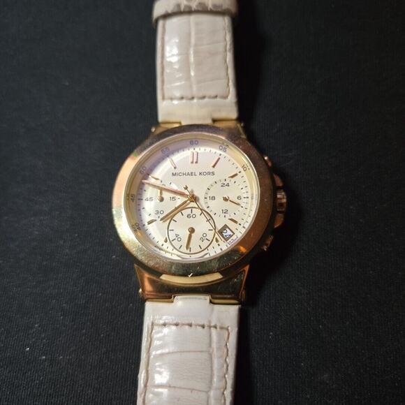 MICHAEL KORS CREAM WHITE CROC LEATHER GOLD TONE CHRONOGRAPH DATE WATCH - MK5224 - Picture 1 of 9